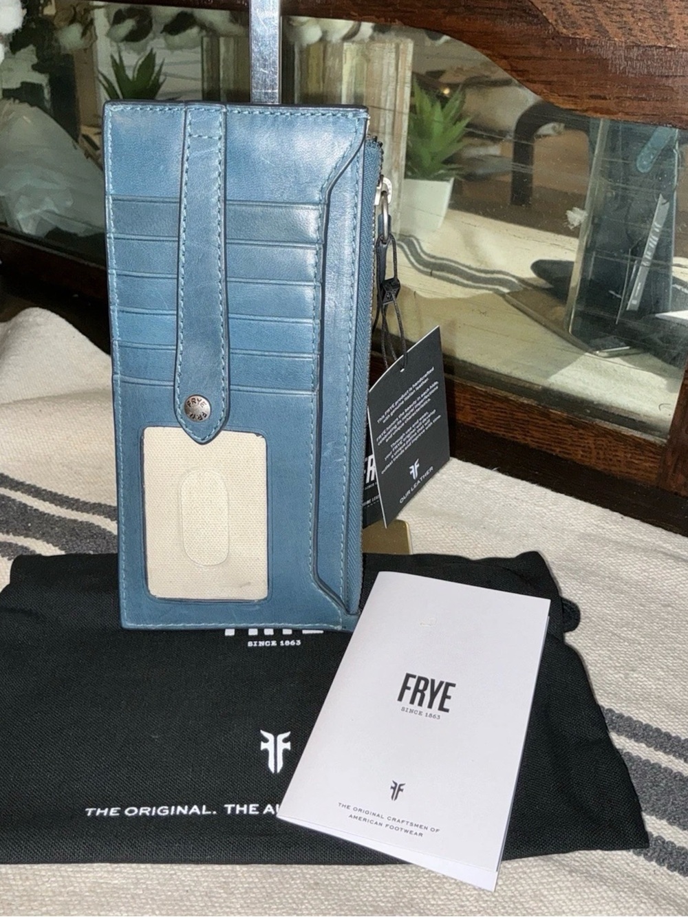 NWT Frye Melissa Leather Snap Card Wallet Steel Blue Retail $98 - Picture 14 of 16